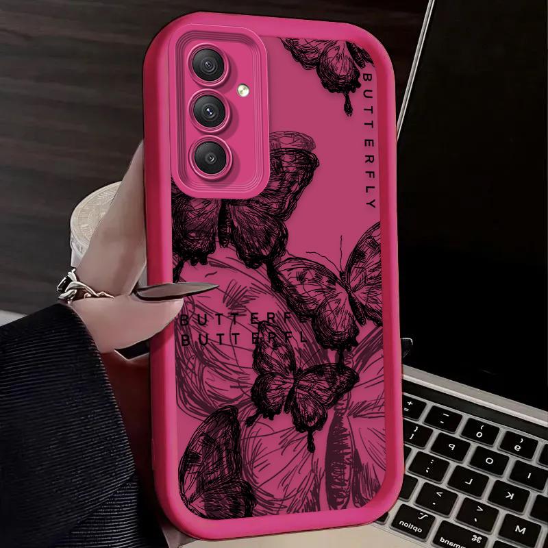INS Retro Butterfly Case for Samsung Galaxy S25 S24 S23 Ultra S22 S21 Plus FE 5G A54 A34 A14 A73 A53 A33 5G Silicone Back Cover