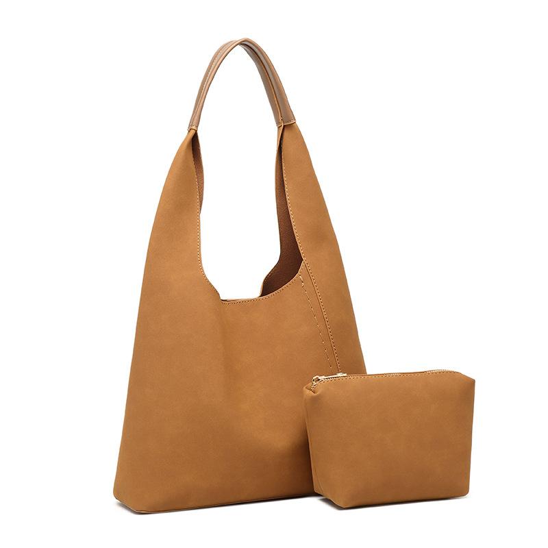 Leather Fleece Simple And Fashionable Shoulder Bucket Bag Commuter Summer Versatile Tote Bag Soft And Portable Student Armpit