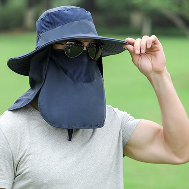 Sun Hat UV Protection Cap Wide Brim Nylon Breathable Quick Dry UPF 50+ Fishing Hat with Removable Face Neck Flap Cover
