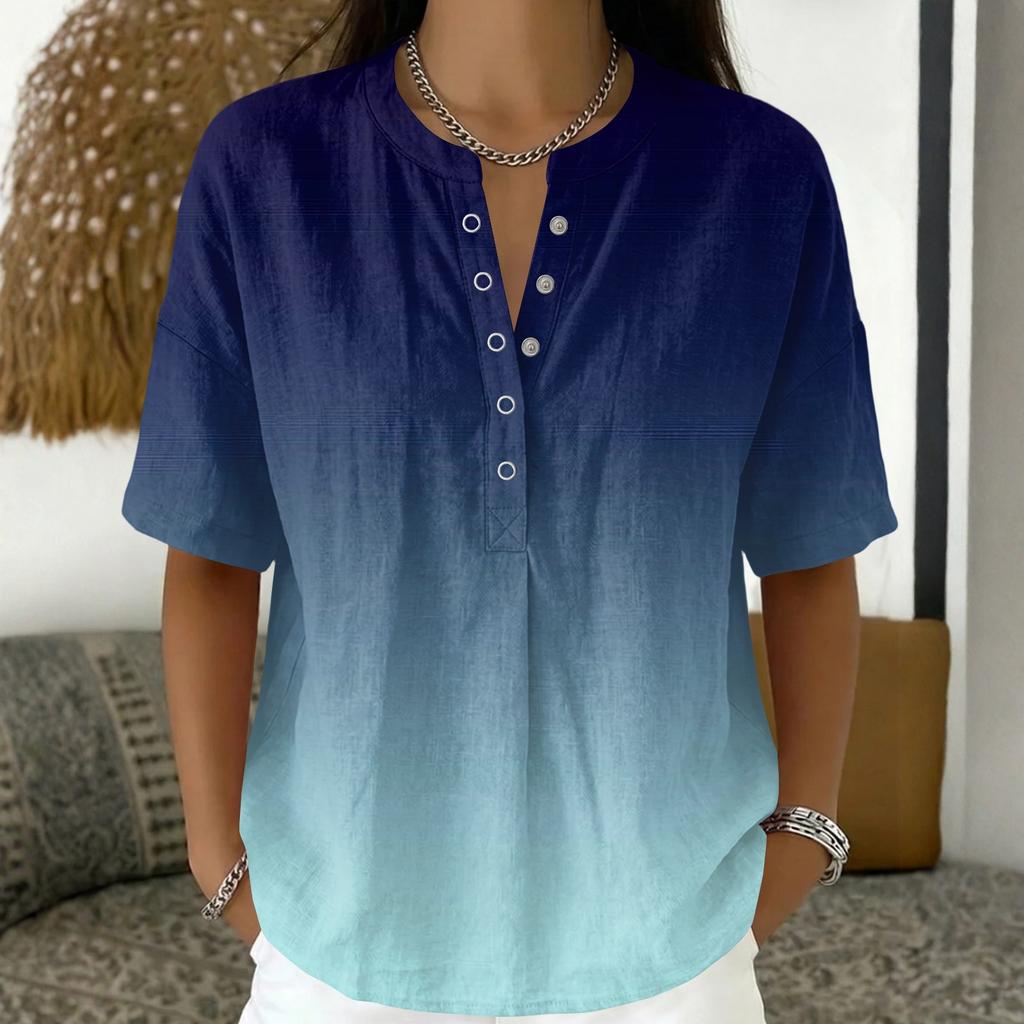 Women's Fashion Printed V Neck Short Sleeve Pullover Blouse Casual Loose Fit Lightweight Top for Everyday Wear
