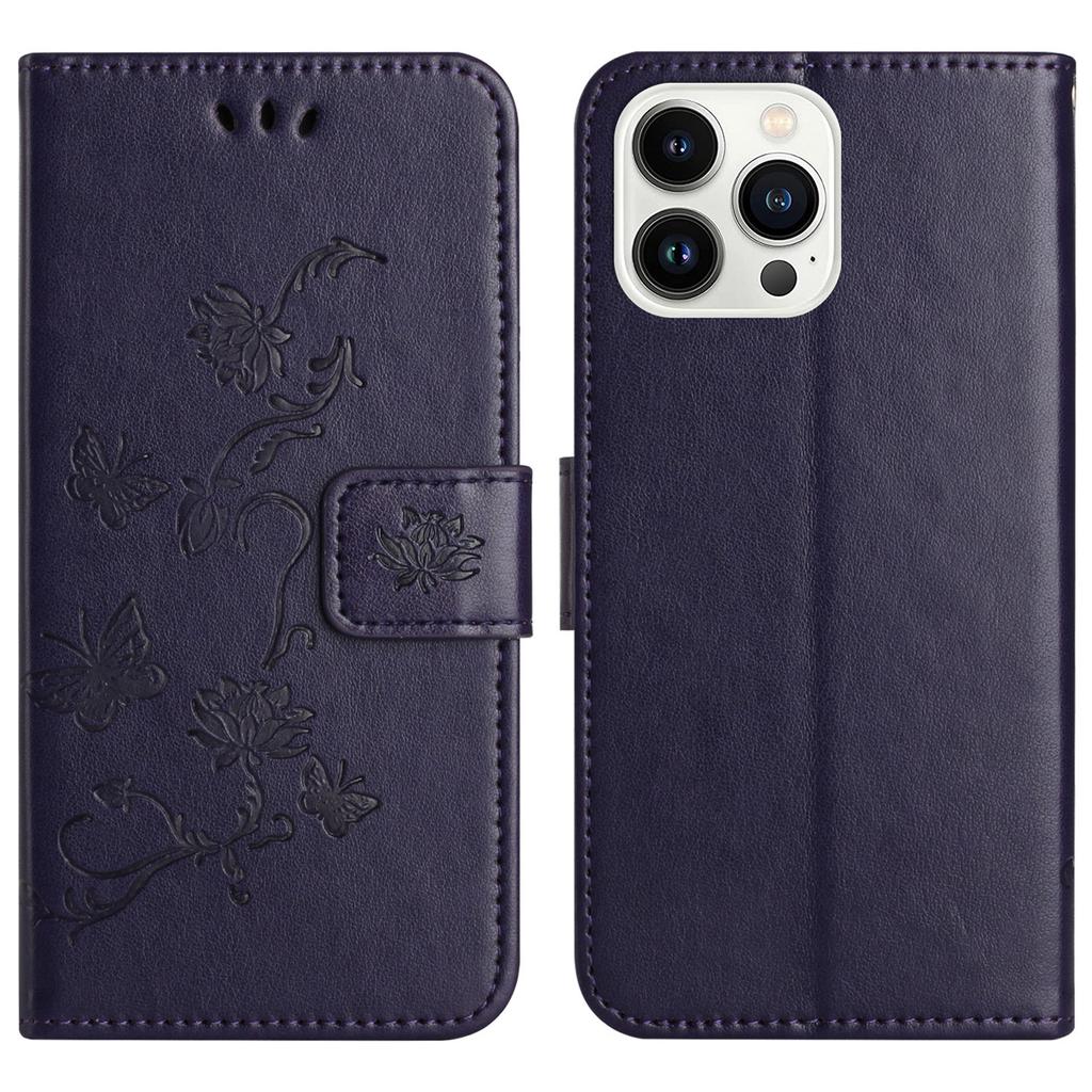 For iPhone 16 Pro Case PU Leather Wallet Phone Cover Butterfly Flower Pattern