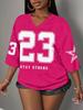 T-shirt Minimaliste Slaydiva Grande Taille Imprimé Chiffres Col en V, Style Sportif Décontracté, Convient Pour l'Été _ SHEIN USA