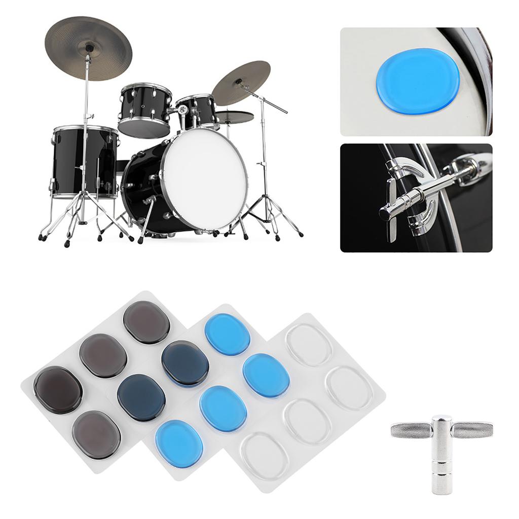 Drum Damper Gel Pads Multicolor Transparent Silicone Drums Silencer Set with Key