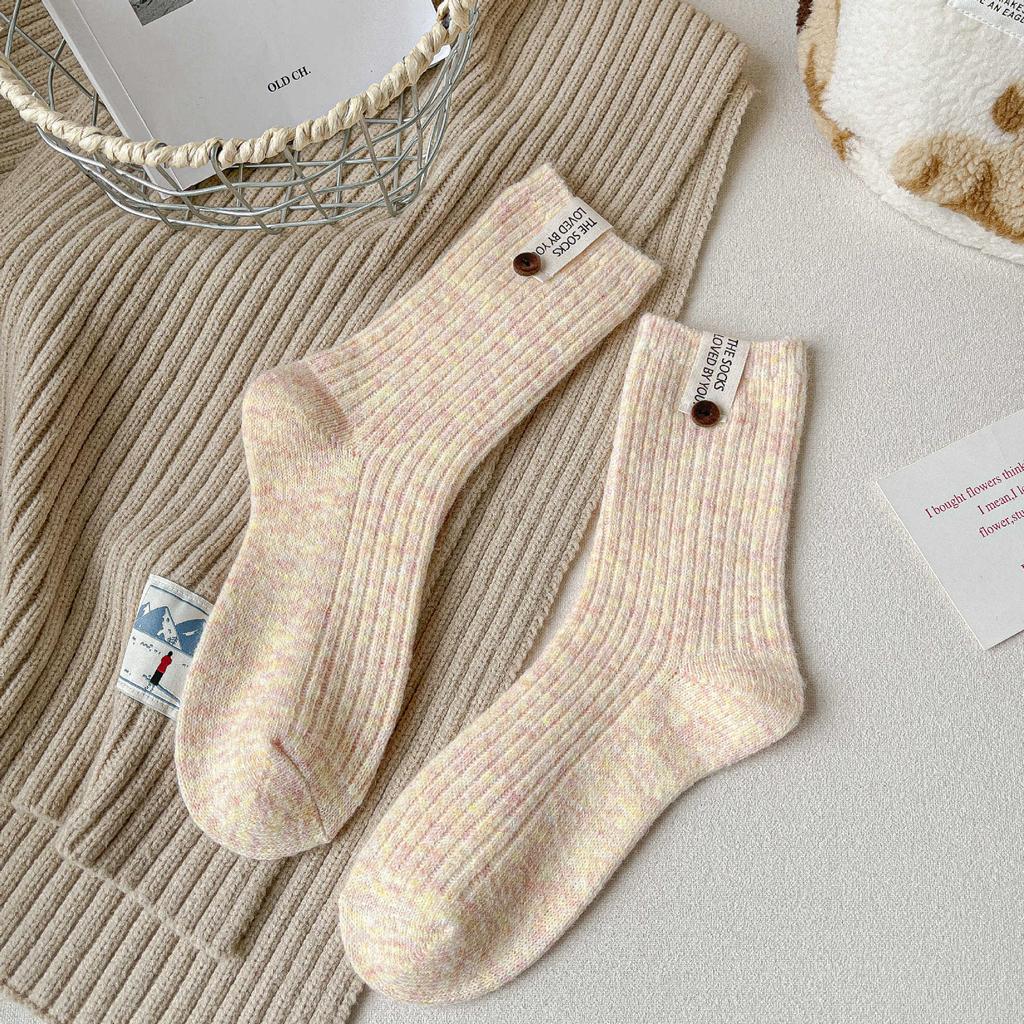 Stoffetikett Knopf Wollsocken Kinder Verdickte Warme Kniestrümpfe