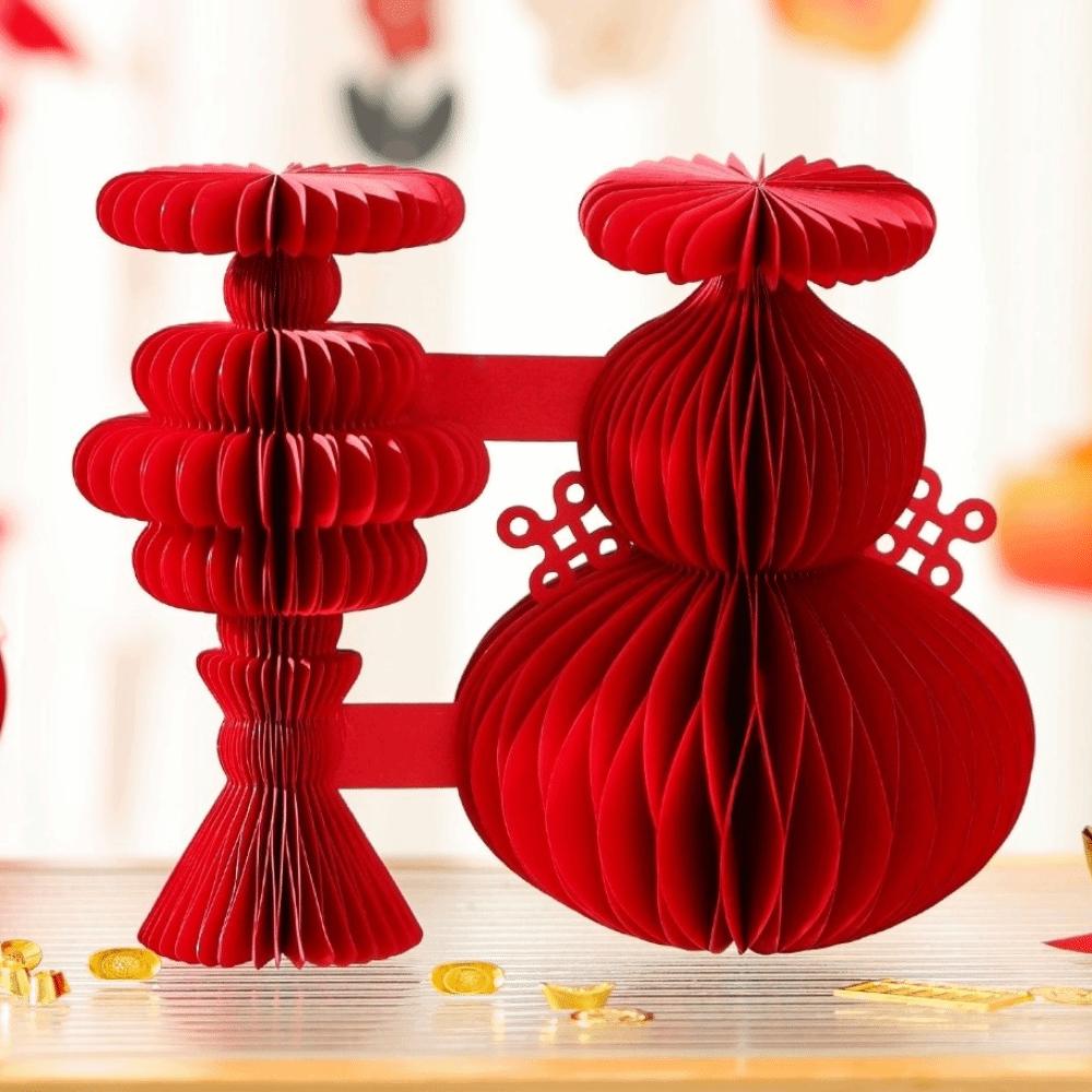 2026 Red Honeycomb New Year Decorations Paper Hanging Style Hanging Pendant with Tassel Christmas Tree Ornament Home Decoration