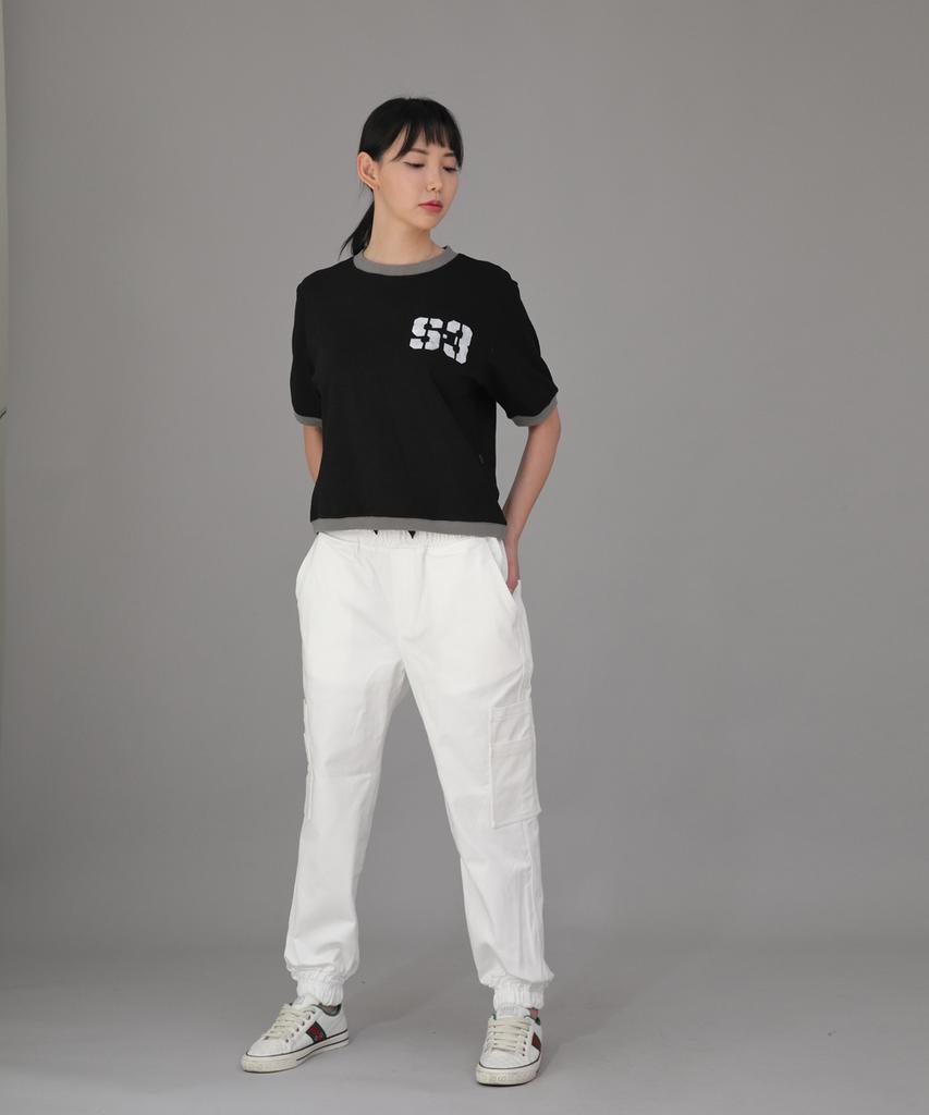 Seinteukeulu Bold Ankle Band Cargo Jogger Pants Bac-328 White