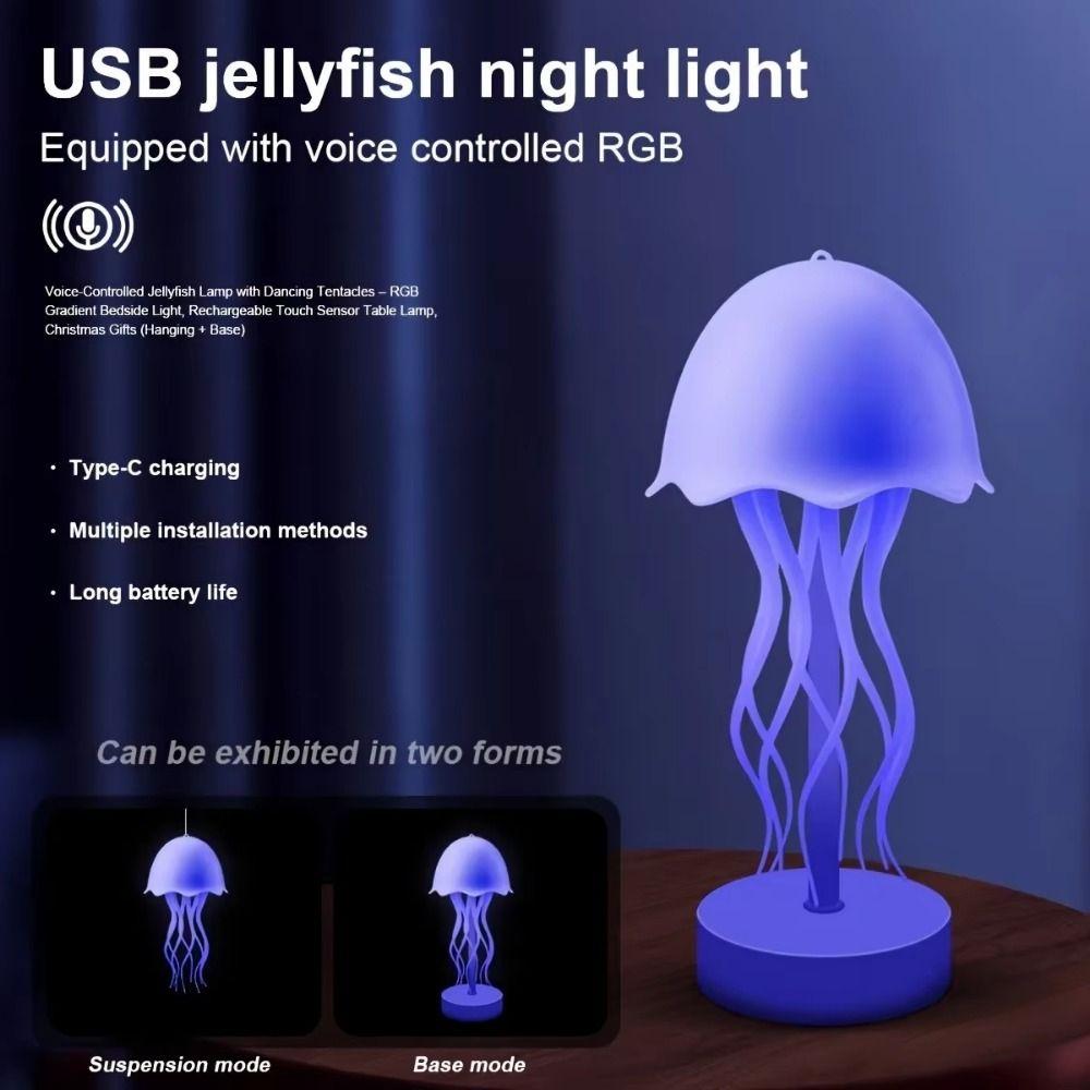 Warm/RGB Light Dynamic LED Night Light Cartoon Jellyfish Table Lamp  Outdoor