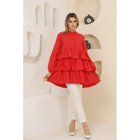 Women's Layered Sleeves Elastic Buttoned Tunic