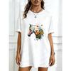 Oversized T Shirt Dress Black Horse Floral Print And Butterflies Casual Streetwear Style