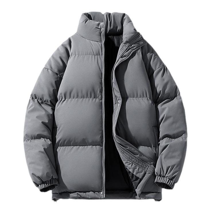 Men's Plus Size Cotton Padded Winter Jacket - Casual Stand Collar, Solid Color, Short Puffer Coat