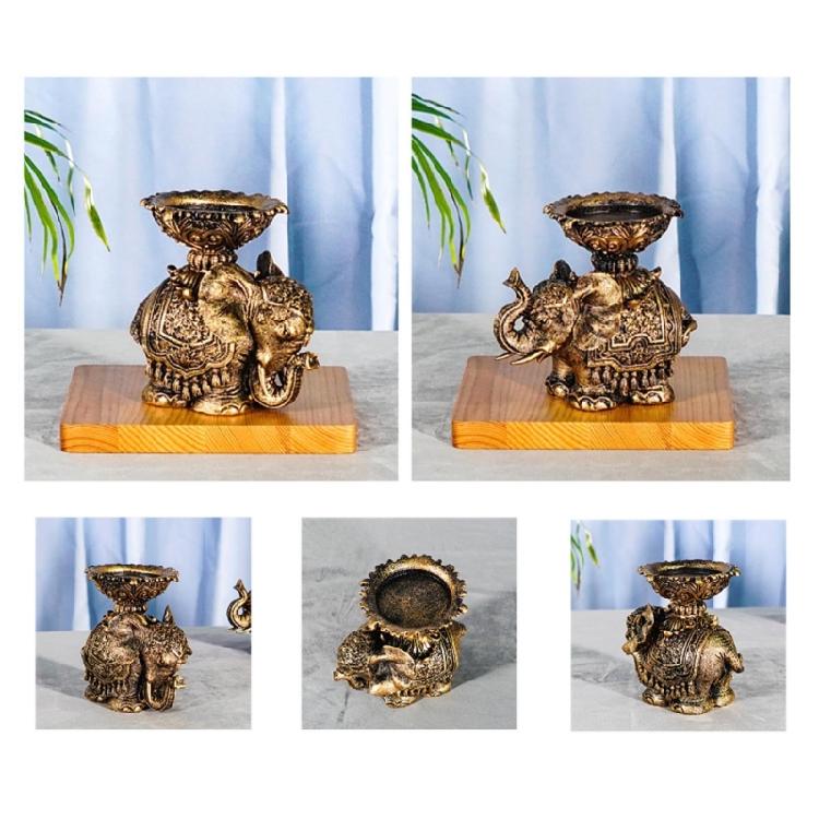 2 Pezzi Portacandele Elefante della Fortuna Statuetta Animali in Resina Portacandele Piccoli