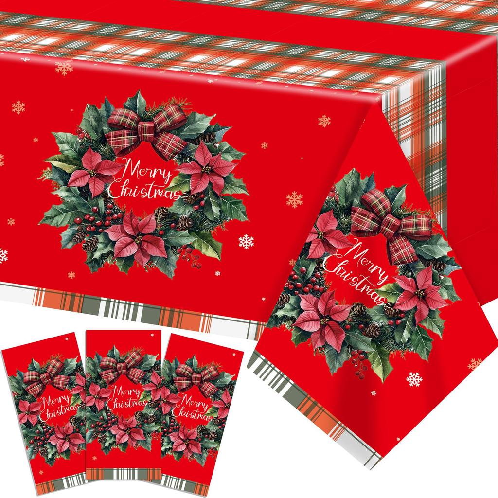 Christmas Theme, Disposable Pe Tablecloth, Christmas Thickened And Durable, Suitable For Christmas Party/Picnic/Household