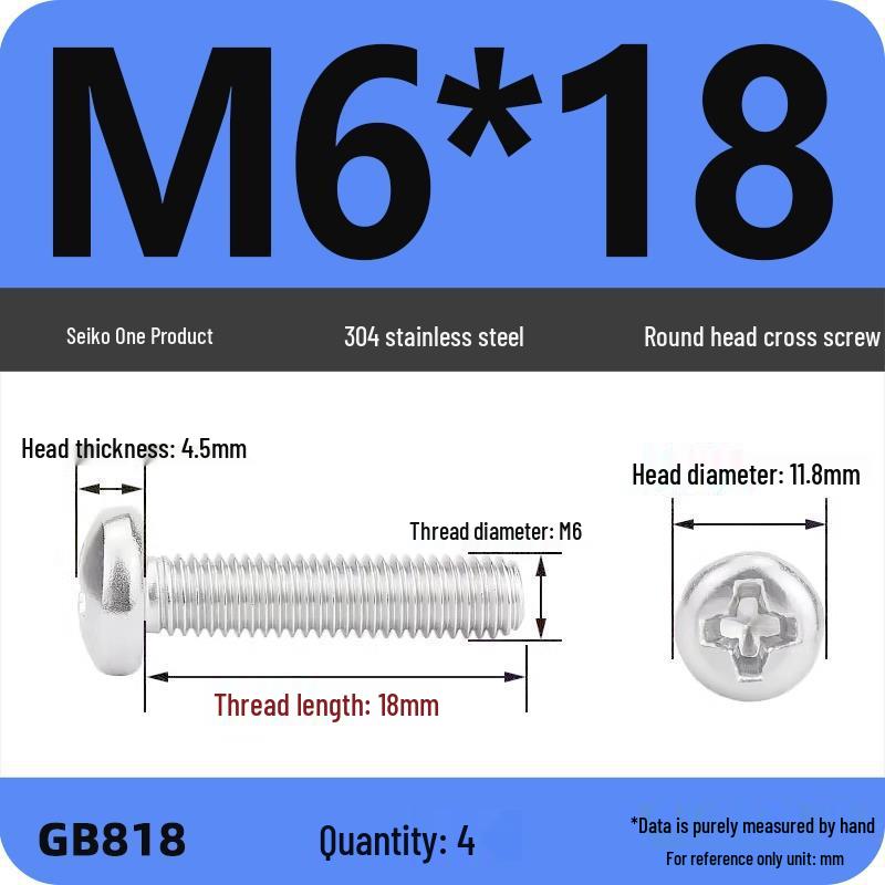 Phillips Pan Head Machine Screws, 304 Stainless Steel, Sizes M1-M10