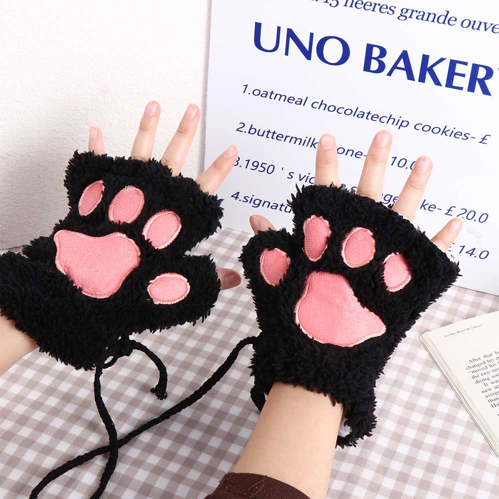 Girl Mittens Half Women Cat Warm Fluffy Multi-color Claw Gloves Bear Paw Winter Fingerless