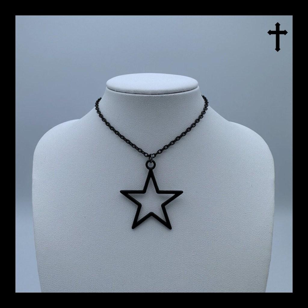 Gothic Minimalist Hollow Star Pendant Necklace With Cross Chain For Men And Women