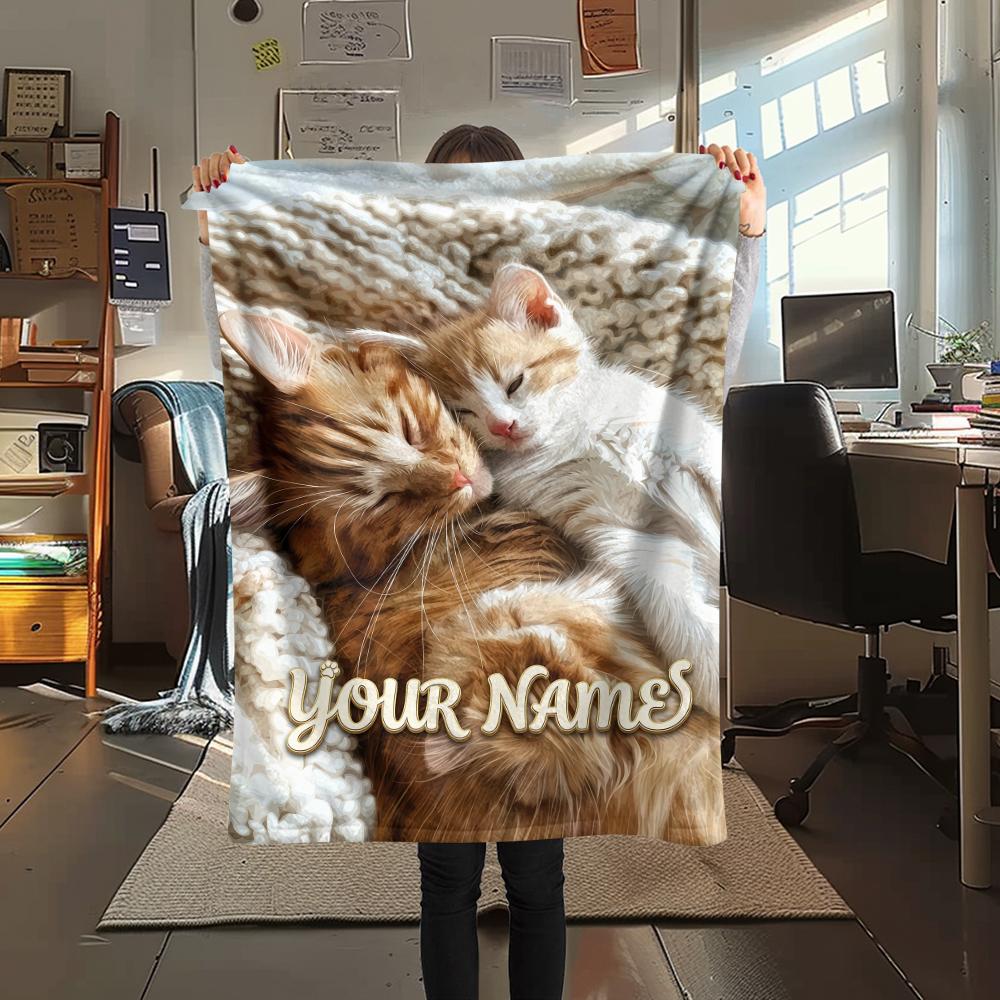 1pz Coperta in Flanella con Nome Personalizzato e Motivo Nido Accogliente per Gatti Adatta a Tutte le Stagioni per Arredamento Casa Calore e Comfort Regali Regalo Festivo_lx
