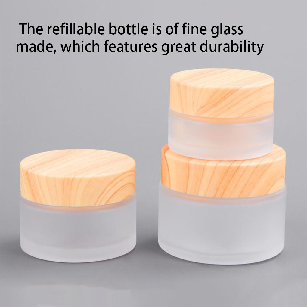 Gesichtscremespender für Frauen, tragbar, rund, Ersatzdeckel aus Holzmaserung, korrosionsbeständig, Make-up-Reisebehälter, Flasche
