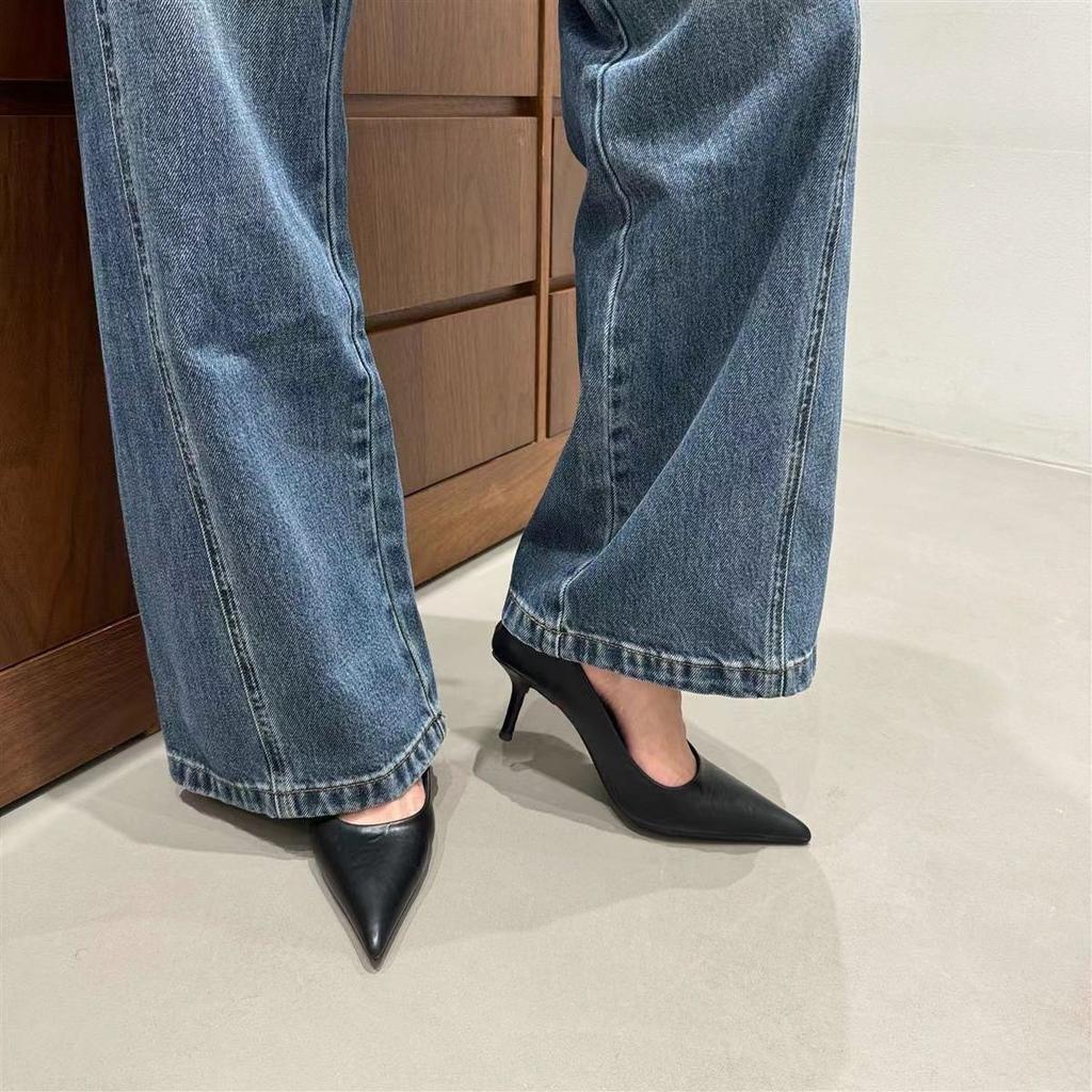 Black simple work women's shoes 2025 new autumn commuter stiletto high heels pointed shallow mouth middle heel shoes
