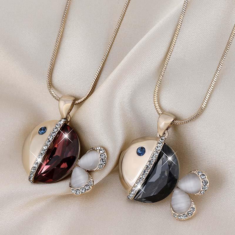 Personalized Crystal Fish Pendant Sweater Chain Fashionable Simple Long Necklace