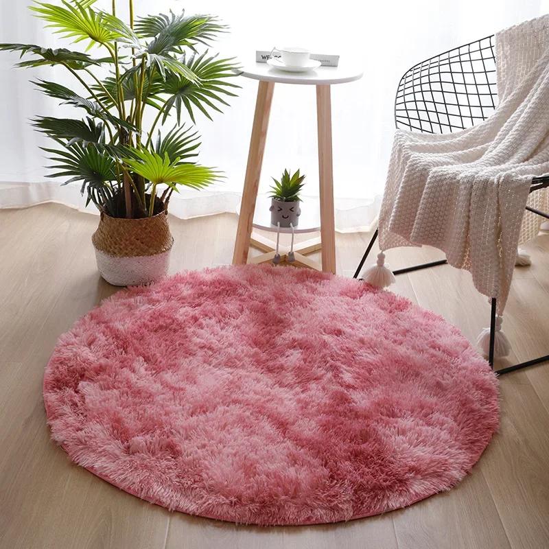 Rainbow Colorful Soft Fluffy Carpets Girl Round Hairy Area Rug for Bedroom Decoration Carpet Shaggy Bedside Mat Princess Style