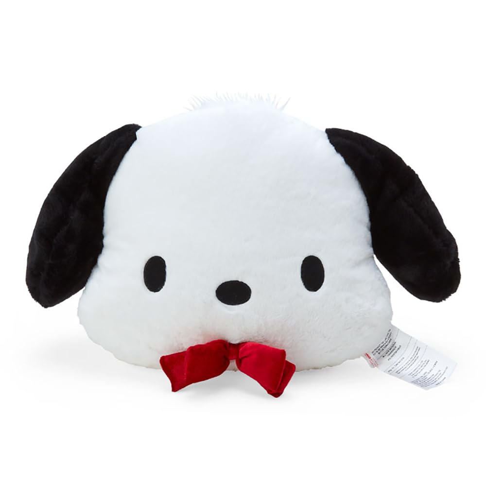 Sanrio Pochacco Face-Shaped Cushion with Red Ribbon, 35th Anniversary, Birthday Gift, 32 X 35 X 15 Cm, Character 061140