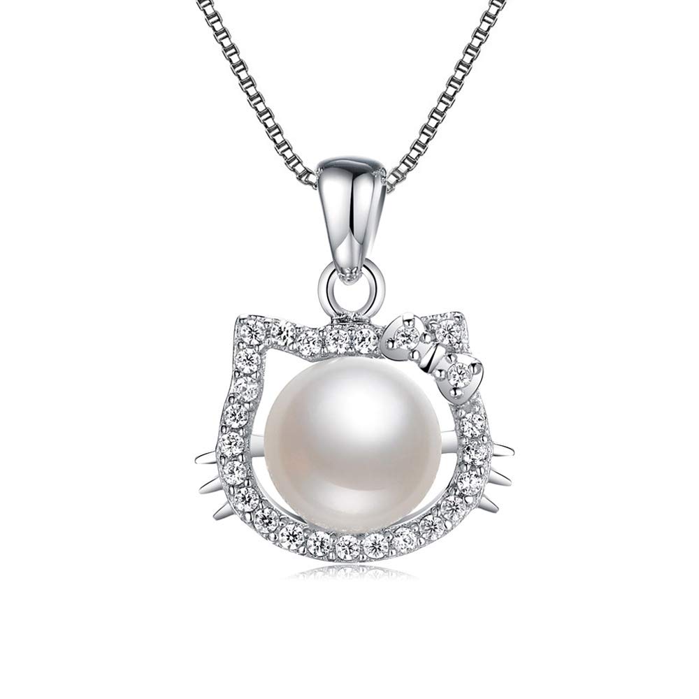 

MIKAMU Hello Kitty Cat Necklace for Highest Quality Diamond CZ Silver 925 Pure Silver Hello Kitty Cat Necklace Comes with Exclusive Box Women,