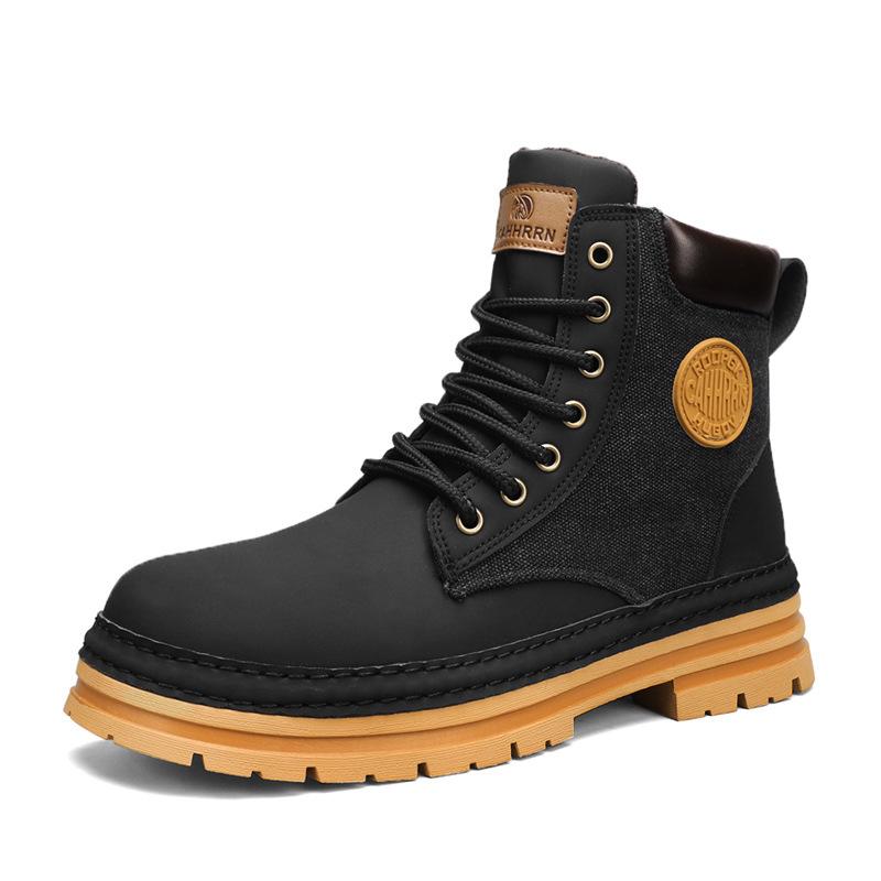 

Retro matte leather thick-soled big yellow boots four seasons fashion casual big head shoes high-top lace-up men s Martin boots 0712 39