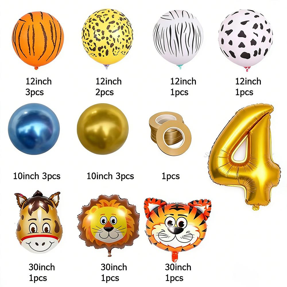 0-9 Years Old Birthday Party Balloon Set Children Tiger Lion Donkey Animal Aluminum Foil Balloons Jungle Theme Ballon Decoration
