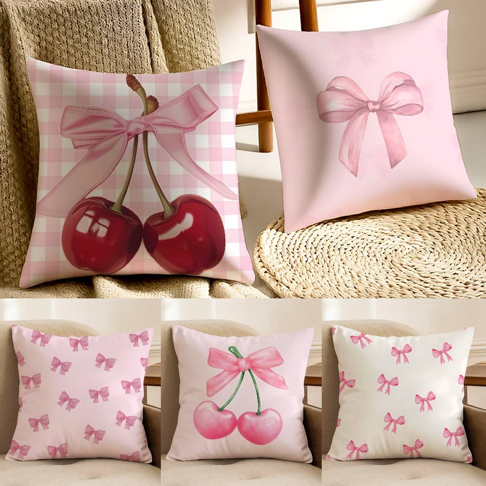 Pink Bow Cherry Pillow Case Anti-dustmite Invisible Zipper Sofa Bed