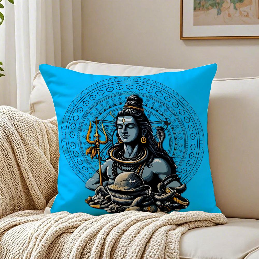 Lord Shiva Hindu God Buddha Cushion Cover Linen Minimalist Soft for Sofa Bed Home Room Decor