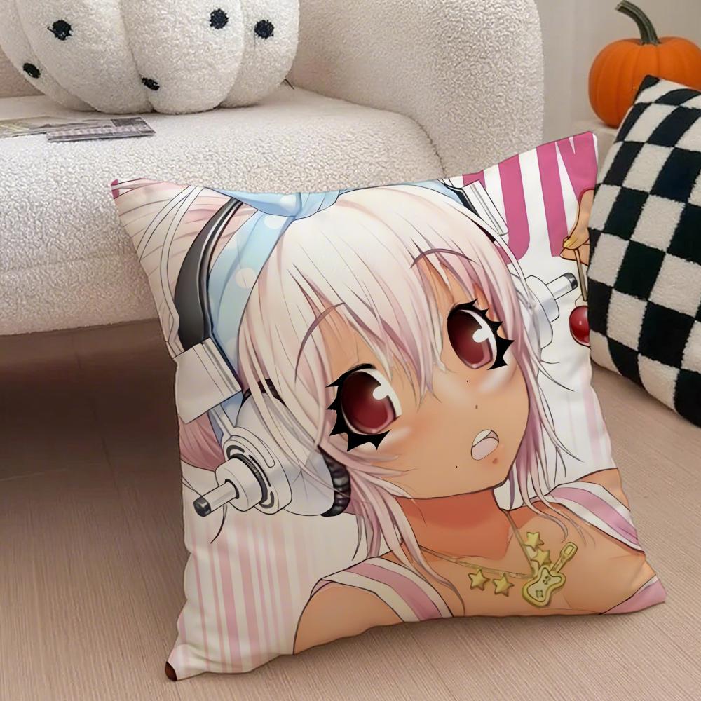Cute Vibrant Japanese Idol SSuper Sonico Cushion Cover Throw Pillow Cover Hidden Button Durable Polyester Chair Cushion