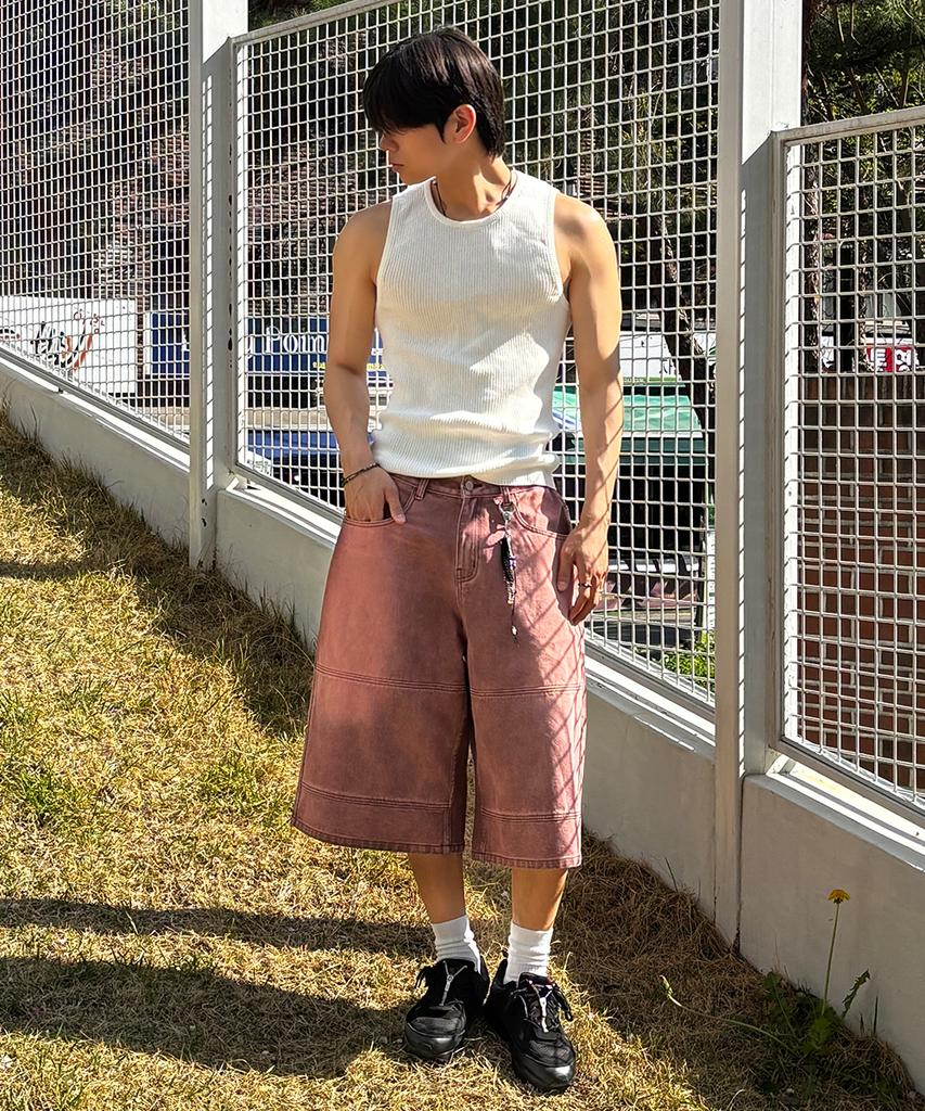MAKEITTO Cut-Line Denim Bermuda Pants_Pink