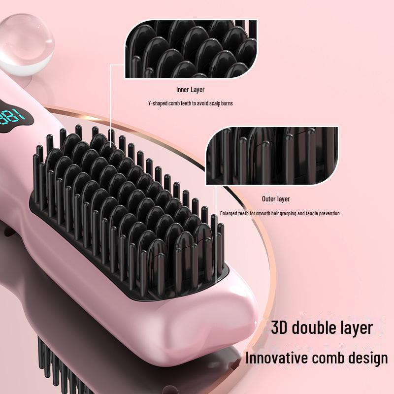 Portable Mini Ionic Hair Styler: Wireless Straightening & Curling Comb