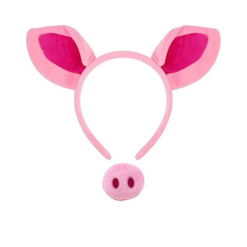 Halloween Cute Pink Pig Costume Headband Set - Cartoon Animal Plush Piggy Face