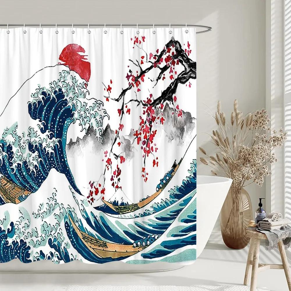 Aesthetic Floral Shower Curtain Watercolour Plum Artist Home Bathroom Decor Polyester Washable Shower Curtains Set With Hooks
