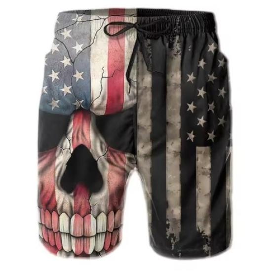 Falcon Eagle Skull UK USA America United Kingdom Flag Boxing Muay Thai Kickboxing Shorts 3D Print Training Unisex Men Women Fitness Gym Sport Workout