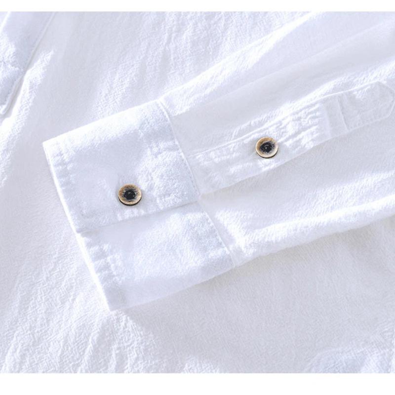 Chinese Retro Style Cotton Linen Tshirt for Men Summer Long Sleeve Top Daily Casual Stand Collar Pullover Men T-shirt 4XL