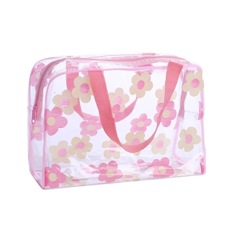 

Transparent Floral Women s Makeup Bag Waterproof PVC Cosmetic Bag Portable Women Storage Bag Toiletries Female Travel Wash Bags 24x9x18cm розовый