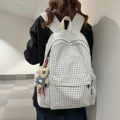 Schoolbag Retro Hong Kong Style Plaid Backpack Women's 1011 New Large-capacity Junior High School College Student Schoolbag Travel Computer Backpack