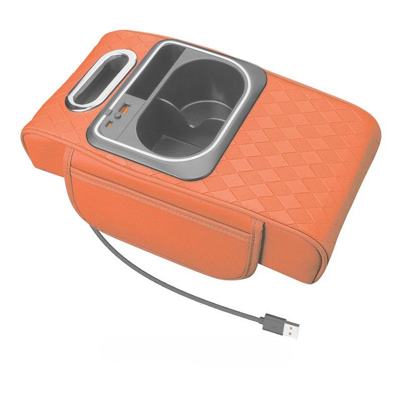 

Armrest Storage Box for Car Arm Rest Lighted Organizer Multi-function Cup & Tissue Holder for Front Seat Organization оранжевый