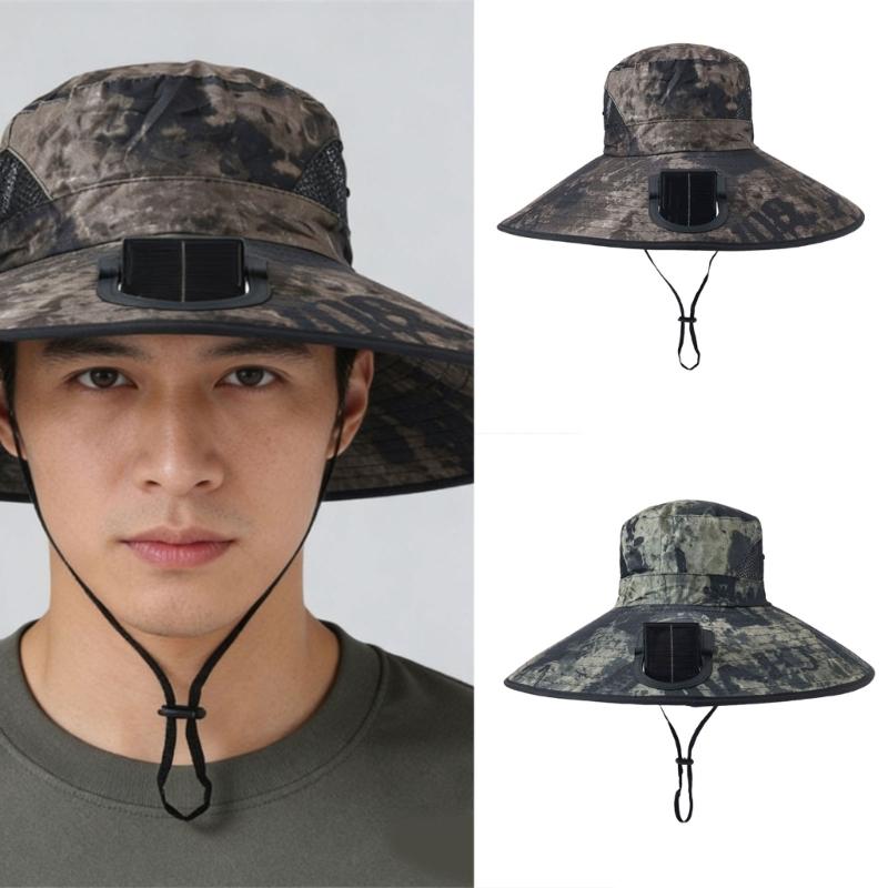 Solar Powered USB Charging Fan Hat With 3 Adjustable Speeds For Outdoor Use Such As Hiking And Fishing