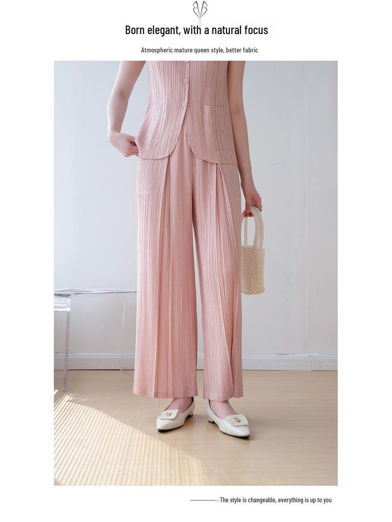 Spring/Summer 2026 Miyake High-End Pleated Korean-Style Slimming High-Waisted Wide-Leg Pants