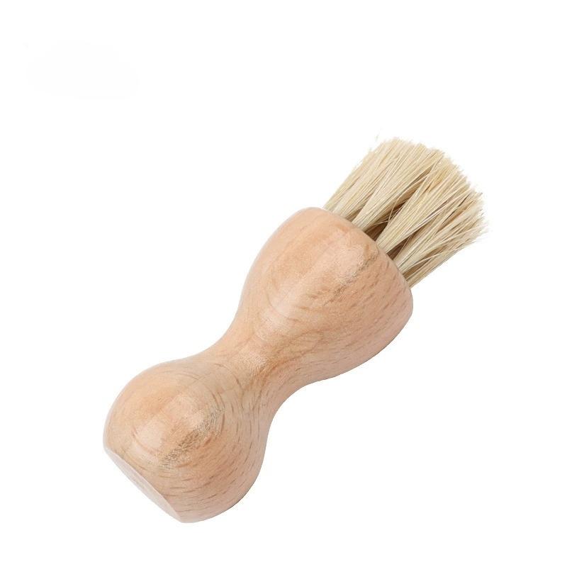 Gourd Shaped Shoe Brush Beech Wood Handle & Natural Pig Bristles for Polishing Cleaning Ash Removal, Multifunctional Care Tool