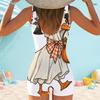 Women Plus Size Square Neck Wide Straps One Piece Swimsuit Halloween Black Cat Pumpkin Printed Boyshort