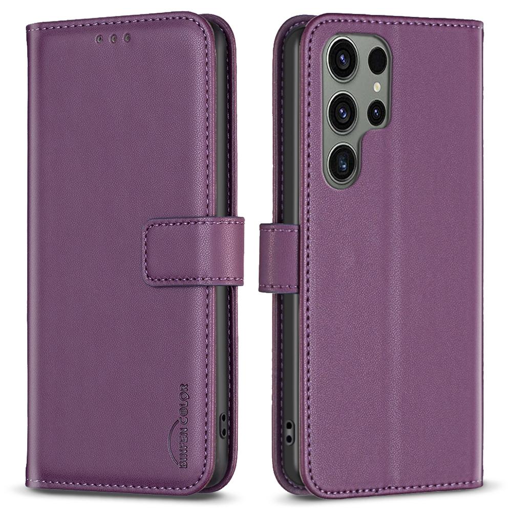 

BINFEN COLOR BF17 For Samsung Galaxy S24 Ultra Leather Case Stand Phone Cover Dark Purple