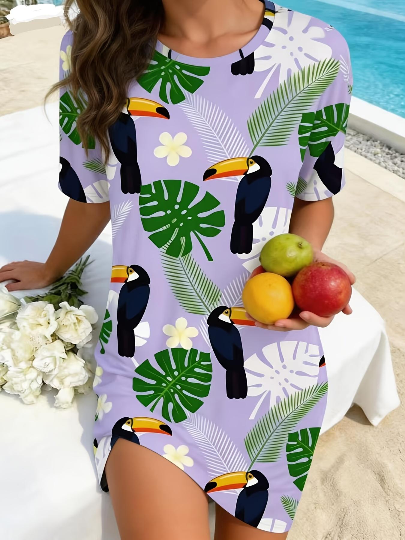 

The Dress Features a Full-body Print of Tropical Birds. Hummingbirds. and Plant Motifs Like Palm Leaves. Making It Ideal for Summer Leisure and Beach M дубильная кора