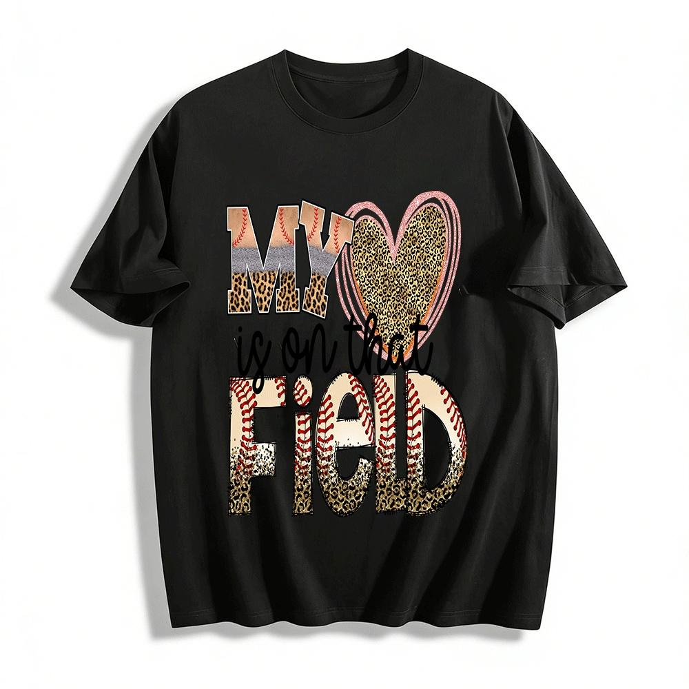 My Heart Is On That Field Baseball Leopard Print Casual Top Pure cotton T-shirt XXS