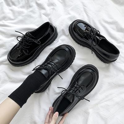 Black Small Leather Shoes Female British Style Spring And Summer New Retro Thick -Soled Lok Fu Big Head Jk Shoes