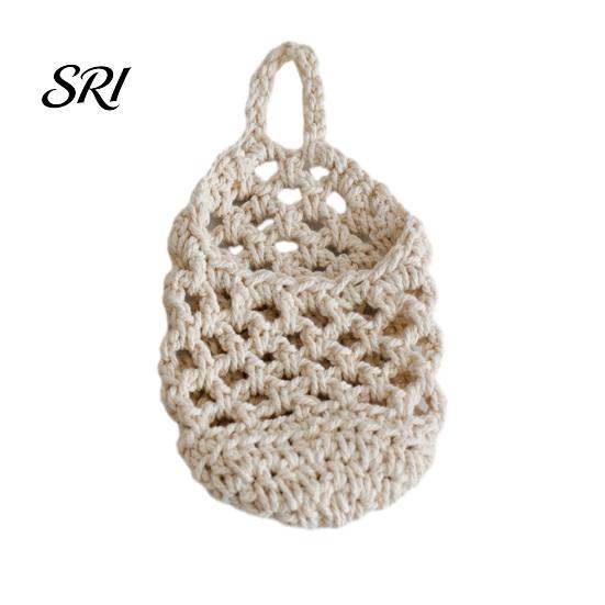 Herb Hanging Basket Storage with Handle Wall Plant Baskets Cotton Rope Hanger Hand-Woven Planters for Fruits Plants Multi-use Small белый