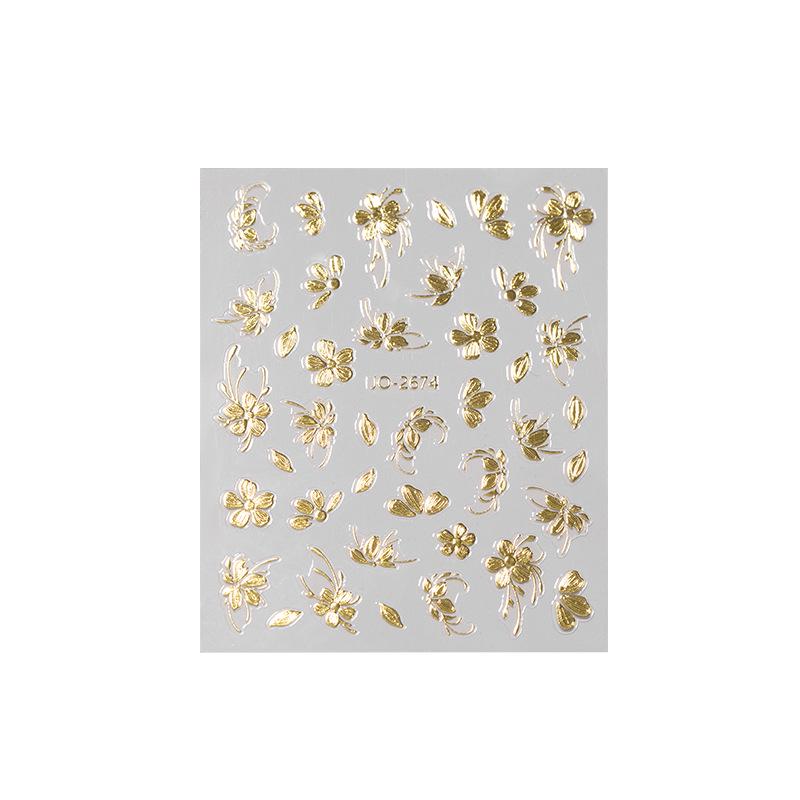 2025 Autumn/Winter Retro Gold Foil Nail Art Stickers: Embossed Floral Branches & Jade Leaves Accessories